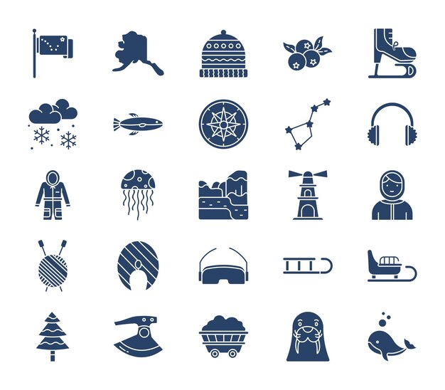 conjunto de iconos de viajes y aventuras de alaska