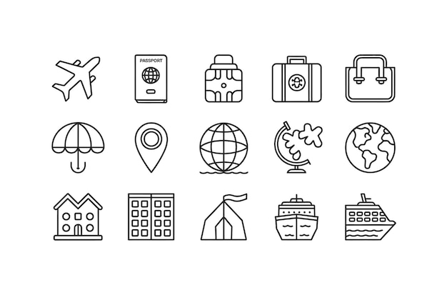 Conjunto de íconos de viajes y turismo
