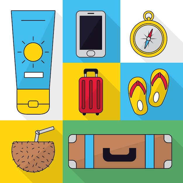 Vector conjunto de iconos de viajes y verano