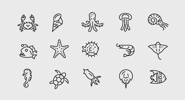 Conjunto de iconos de la vida marina
