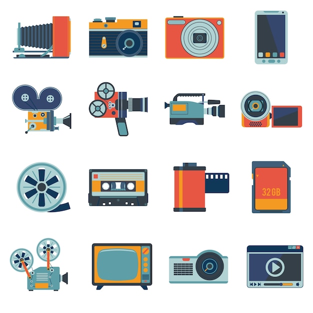 Vector conjunto de iconos de vídeo de fotos