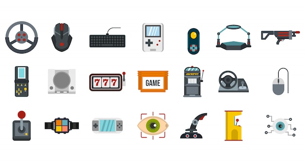Conjunto de iconos de videojuegos. Conjunto plano de colección de iconos de vector de video juego aislado