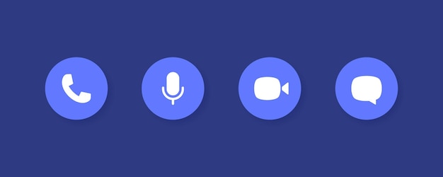 Conjunto de iconos de videollamada diseño de botones para videoconferencia reunión en línea llamada de conversación y aplicación de chat ilustración vectorial