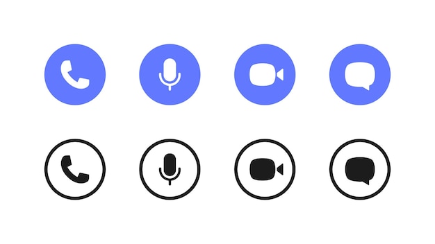 Conjunto de iconos de videollamada Diseño de botones para videoconferencia reunión en línea llamada de conversación y aplicación de chat Ilustración vectorial