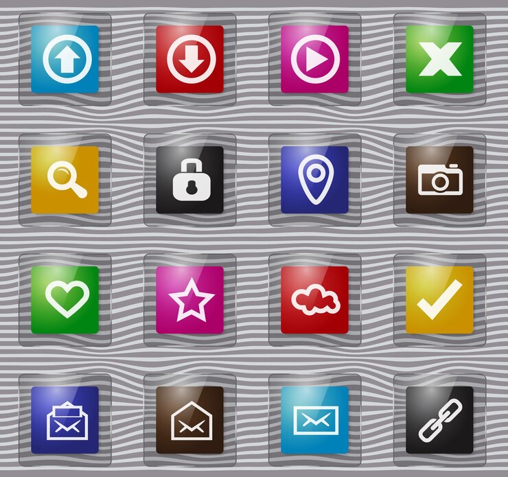 Vector conjunto de iconos de vidrio de interfaz de usuario