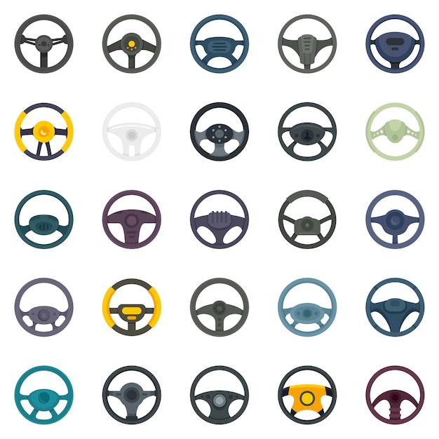 Vector conjunto de iconos de volante. conjunto plano de iconos de vector de volante aislado sobre fondo blanco