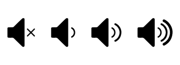 conjunto de iconos de volumen de sonido con diferentes niveles de señal en fondo blanco n icono que aumenta un
