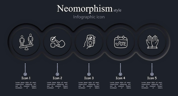 Conjunto de iconos de votación Símbolos que representan el proceso democrático elecciones papeletas Concepto de participación Estilo de neomorfismo Icono de línea vectorial para negocios