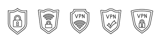 Conjunto de iconos de VPN Escudo y bloqueo con icono de vpn Privacidad antivirus de seguridad de red