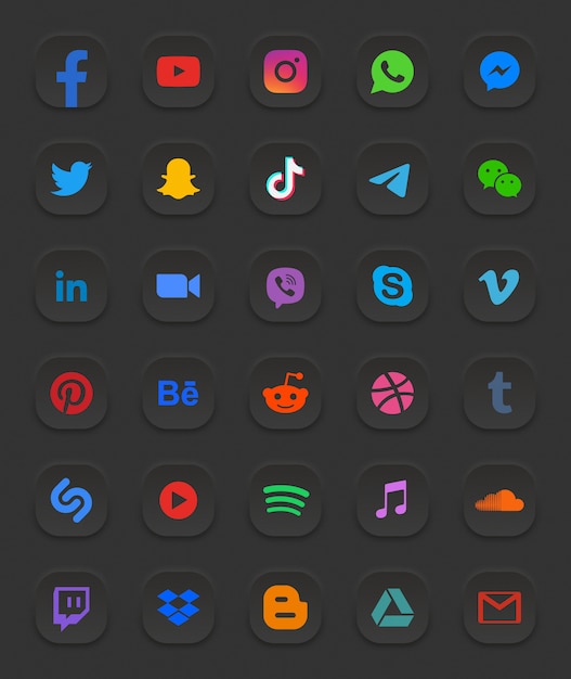 Conjunto de iconos de web 3D moderno de redes sociales