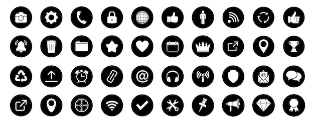 Conjunto de iconos de la web Dirección de correo electrónico de casa Mundo mensaje de chat Correo electrónico Información telefónica Apoyo a la búsqueda Iconos de sitio web Contacto y web Icones de sitio web Vector de icono de conjunto