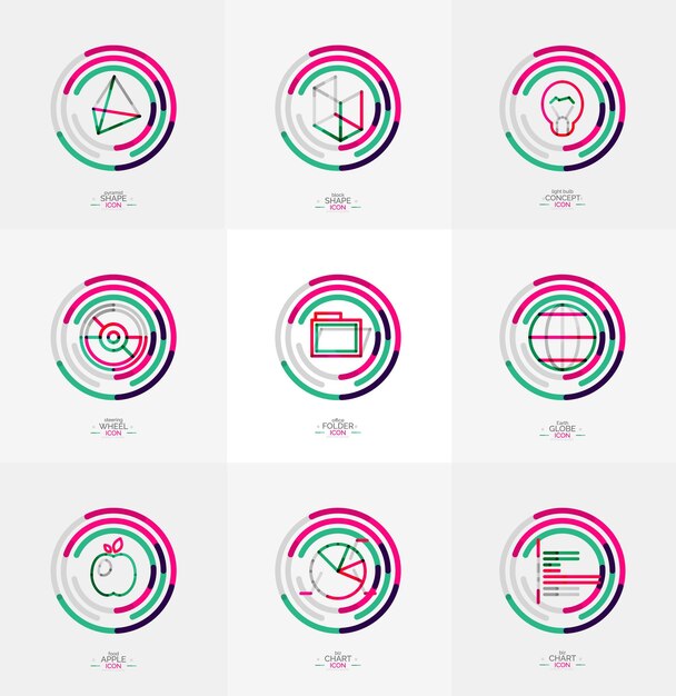 Conjunto de iconos web de diseño de línea delgada mínima