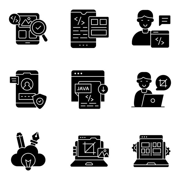 Conjunto de iconos web y gráficos de glifos
