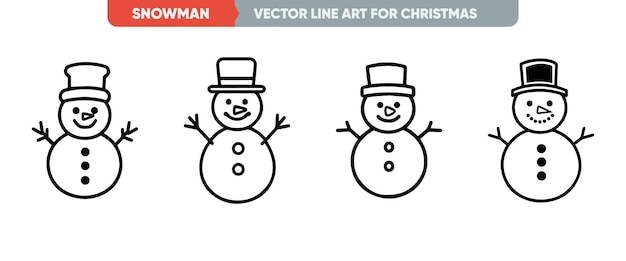 Conjunto de iconos web Hombre de nieve de línea delgada mínima Vector de contorno simple para Navidad Año Nuevo