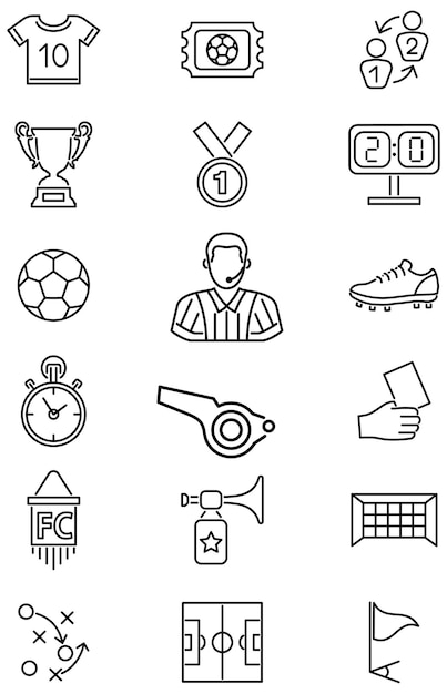 Conjunto de iconos web de líneas delgadas de fútbol