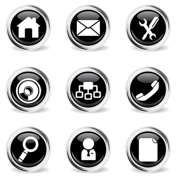 Conjunto de iconos web redondos de vidrio