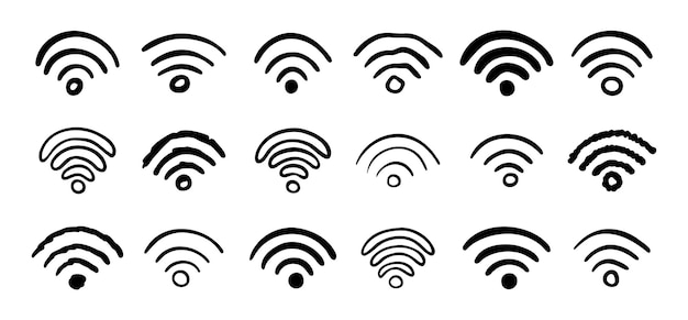 Conjunto de iconos wifi dibujados a mano dibujo de la colección de señales wifi ilustración vectorial de dibujo wifi