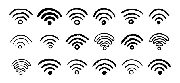 Conjunto de iconos wifi dibujados a mano dibujo de la colección de señales wifi ilustración vectorial de dibujo wifi