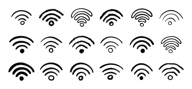 Conjunto de iconos de wifi dibujados a mano doodle colección de señales de wi fi dibujo WiFi