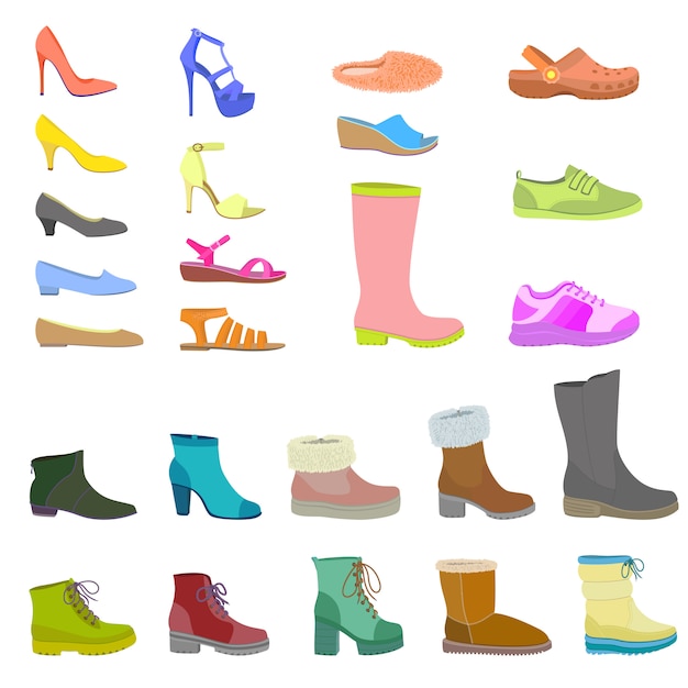Conjunto de iconos de zapatos, estilo plano