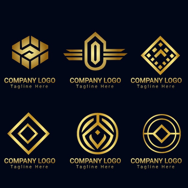 Conjunto de ideas de diseño de logotipos de empresas con fondo negro simple vectorial