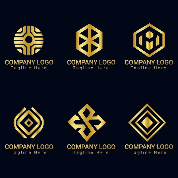 Conjunto de ideas de diseño de logotipos de empresas con fondo negro simple vectorial