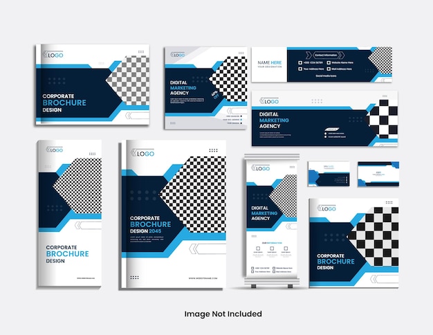 Vector conjunto de identidad y portada de cuatro folletos corporativos o comerciales