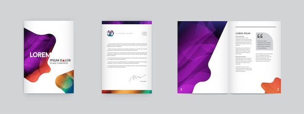 Conjunto de identidad visual con elementos de logotipo de letra estilo poligonal Membrete y malla maquetas de plantilla de portada de folleto de estilo de diseño suave para negocios con nombres ficticios