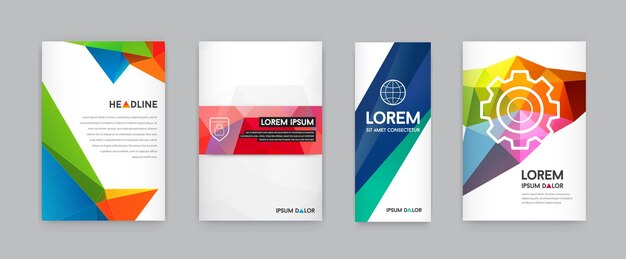 Conjunto de identidad visual con elementos de logotipo de letra estilo poligonal Membrete y maquetas de plantilla de portada de folleto de estilo de diseño triangular geométrico para negocios con nombres ficticios