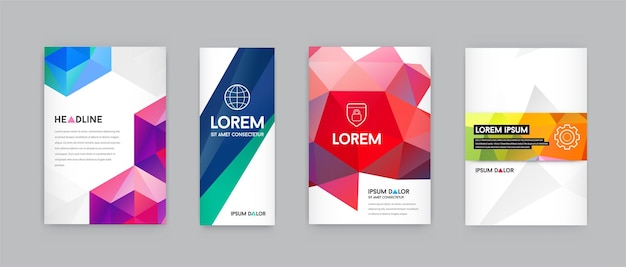 Conjunto de identidad visual con elementos de logotipo de letra estilo poligonal Membrete y maquetas de plantilla de portada de folleto de estilo de diseño triangular geométrico para negocios con nombres ficticios