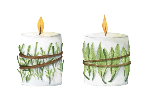 Conjunto de iluminación Vela de Navidad Ilustración acuarela