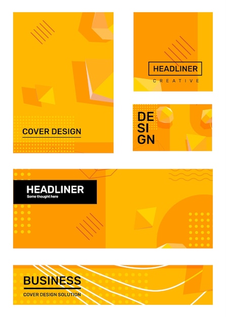 Vector conjunto de ilustración abstracta amarilla creativa con forma, elemento 3d, encabezado