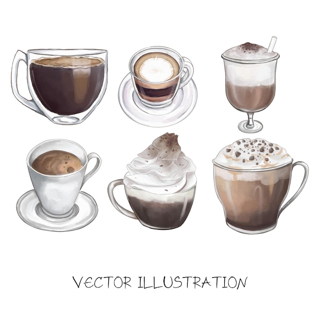 conjunto de ilustración de acuarela de café