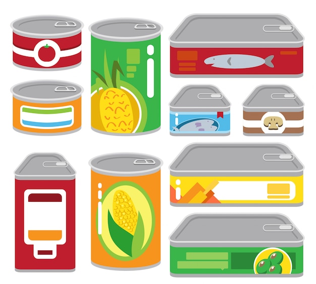 Vector conjunto de ilustración de alimentos enlatados