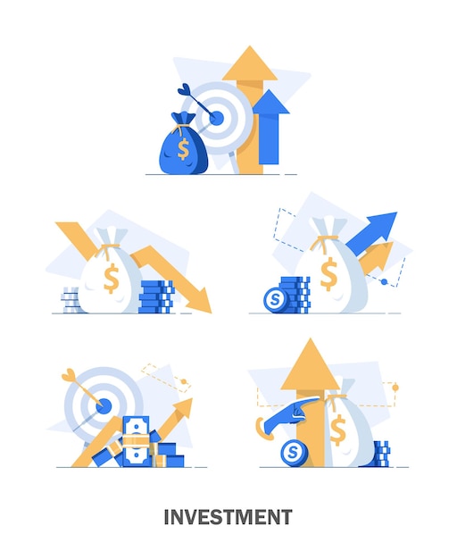 Conjunto de ilustración de análisis de inversión
