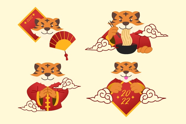 Conjunto de ilustración de año nuevo chino tigre