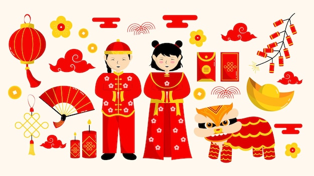 Conjunto de ilustración de año nuevo chino