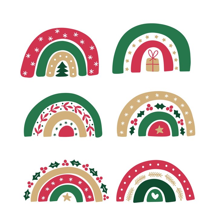 Vector conjunto de ilustración de arco iris dibujado a mano.