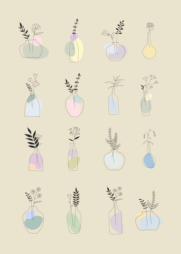 Conjunto de ilustración de arte de línea de maceta