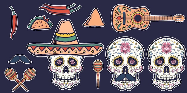 Vector conjunto de ilustración de arte mexicano