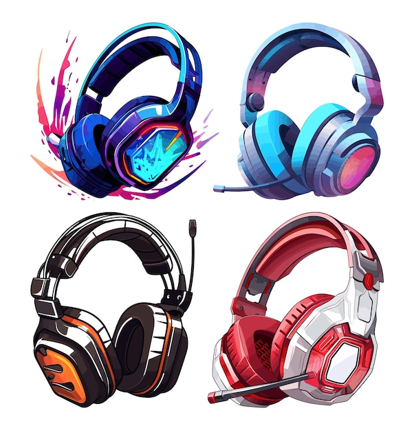 Conjunto de ilustración de auriculares para juegos