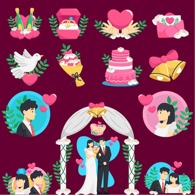 Conjunto de ilustración de boda