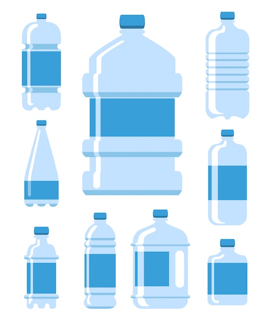 Conjunto de ilustración de botella de agua de plástico