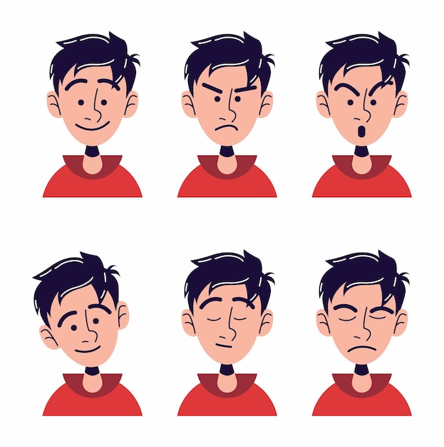 Vector conjunto de ilustración de cara de personaje de niño