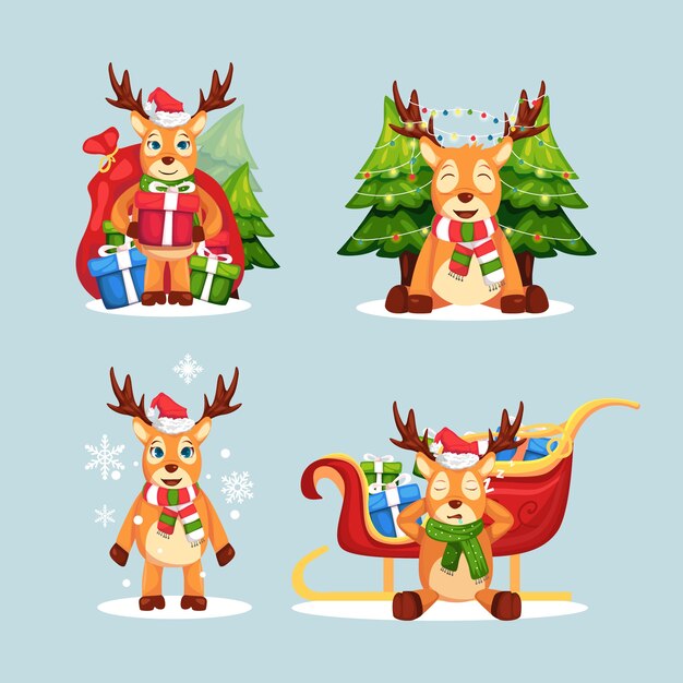 Conjunto de ilustración de ciervos de Navidad