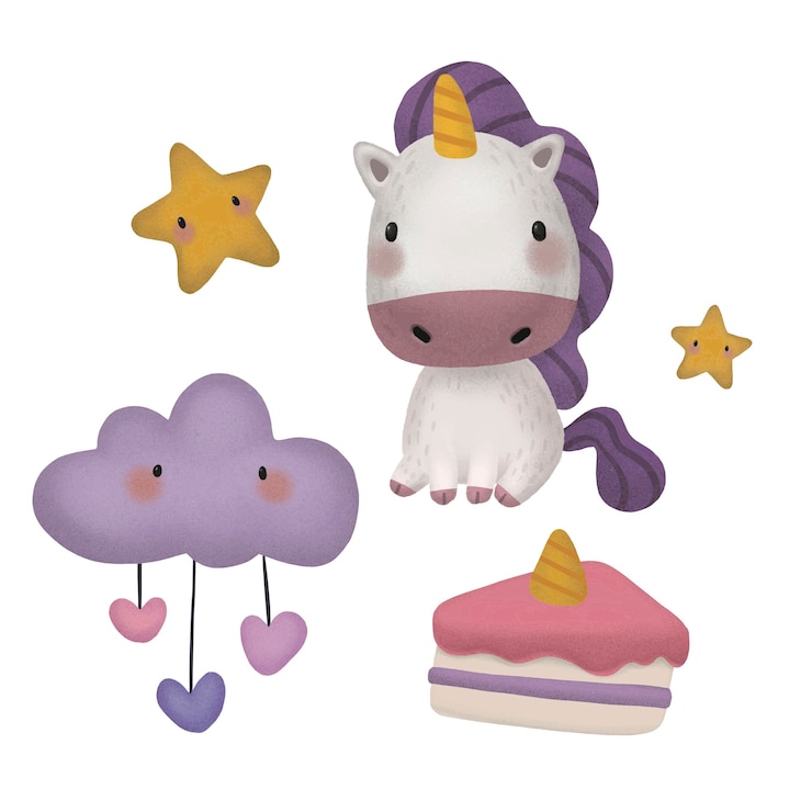 Vector conjunto de ilustración de clipart de unicornio de cumpleaños
