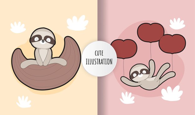 Conjunto de ilustración de colección de perezoso lindo plano