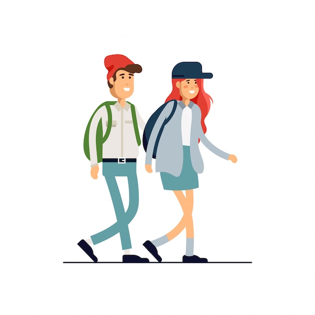 Vector conjunto de ilustración colorida de parejas románticas felices de pie caminando juntos. personajes de dibujos animados planos hipster aislados sobre fondo blanco.