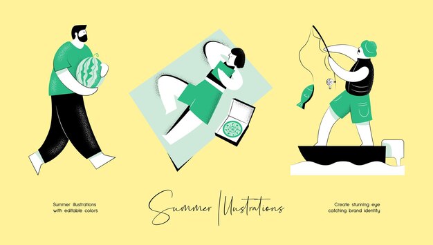 Conjunto de ilustración colorida de vector de verano de actividad de personas para identidad de marca o diseño web