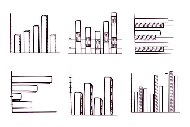 Conjunto de ilustración de columna de gráfico dibujado a mano